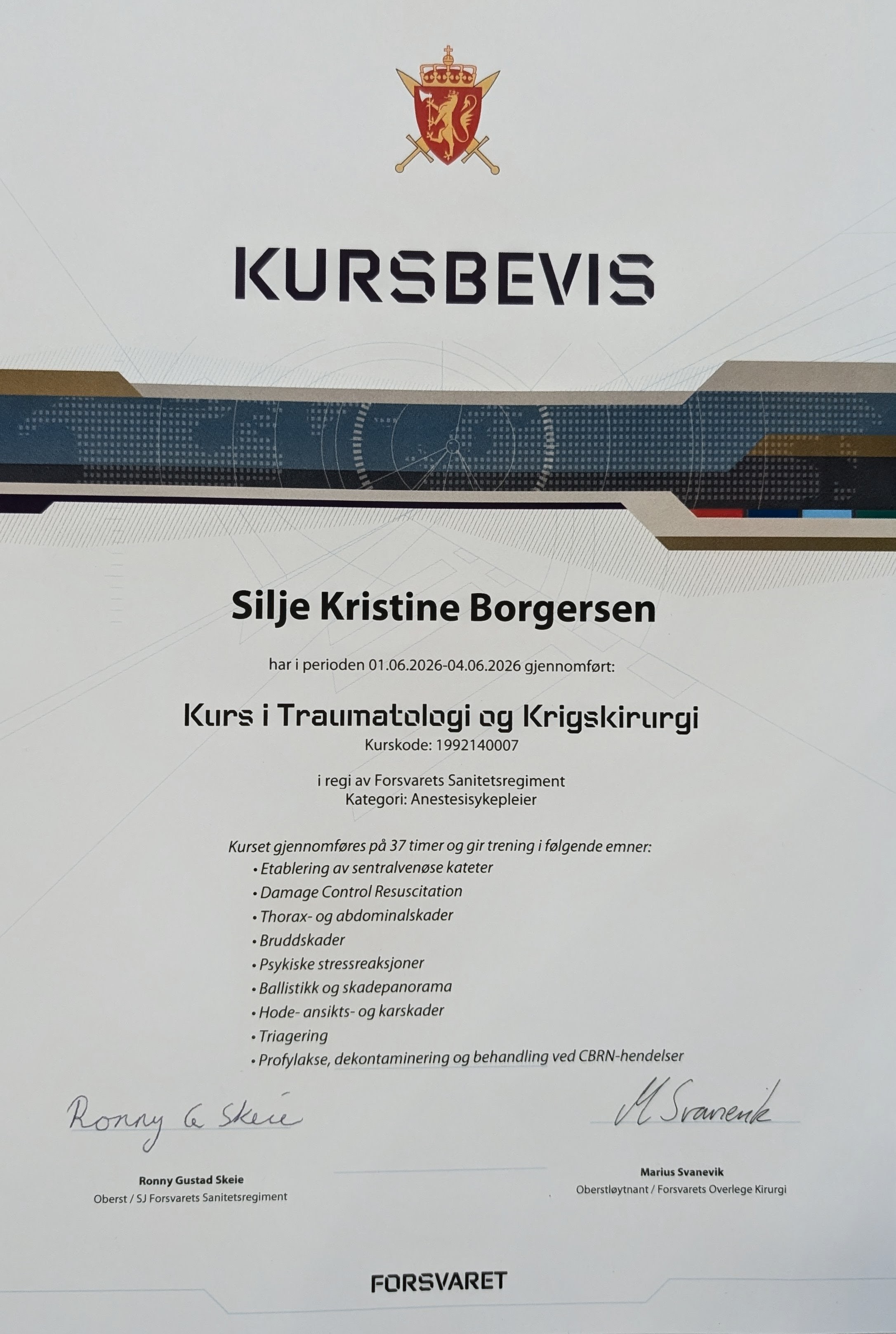 Traumatologi-kurs godkjenning